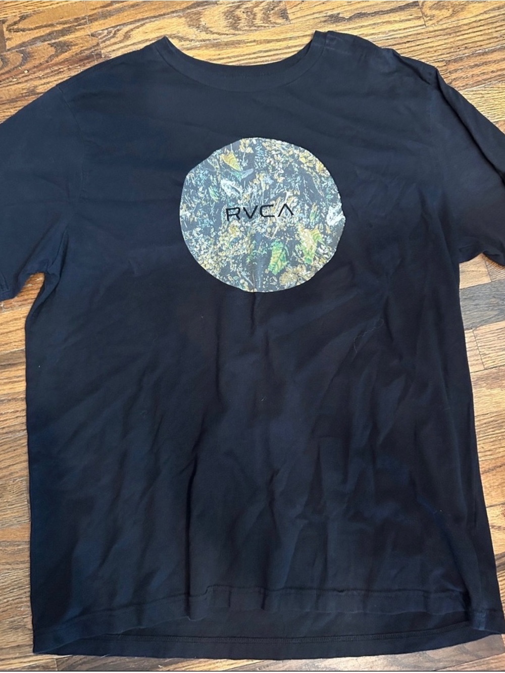 RVCA Black Short-Sleeve Tee with Camouflage Circle Logo